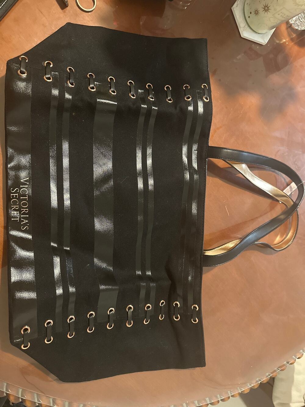 Victoria’s Secret Black Grommet Tote Bag Gold Handles + Bonus Bags